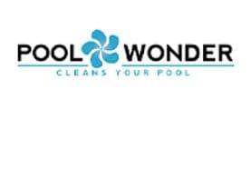 Pool Wonder logo with blue propeller icon and slogan cleans your pool
